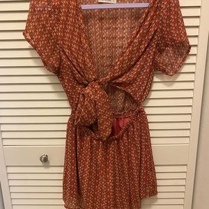 Floral Print Knot Front Cut Out Romper